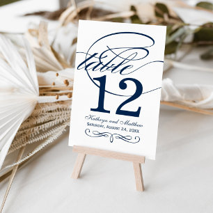 Numeração De Mesa Casamento de Caligrafia Azul-Marinho Elegante