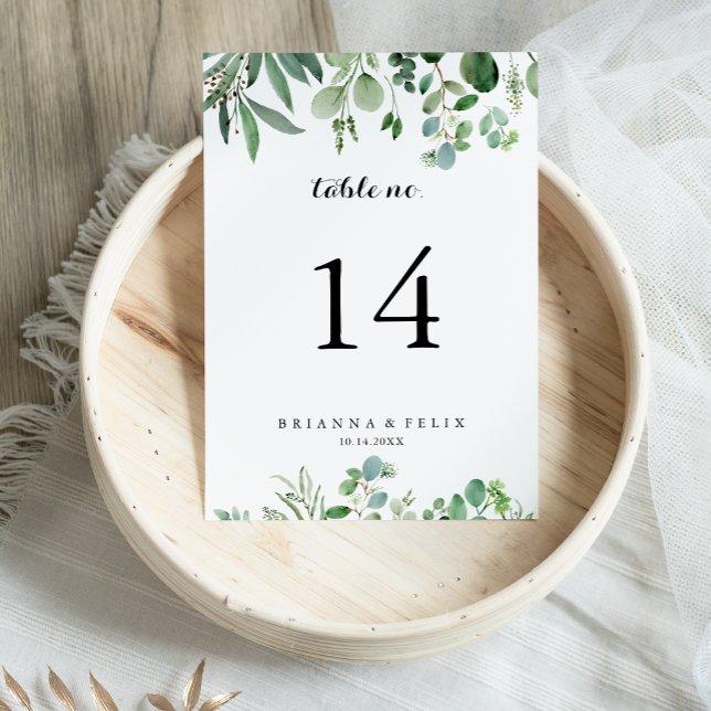 Numeração De Mesa Casamento de Caligrafia Botânica Eucalyptus Verde (Criador carregado)