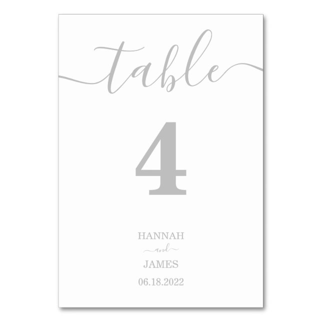 Numeração De Mesa Casamento de Caligrafia com Typografia Silver Eleg (Frente)