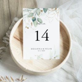Numeração De Mesa Casamento de Caligrafia em Eucalipto Dourado 