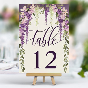 Numeração De Mesa Casamento de Caligrafia Floral de Wistéria em Aqua