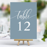 Numeração De Mesa Casamento de Caligrafia Minimalista Dusty Blue<br><div class="desc">Aumente sua recepção de casamento com elegância subestimada. Estes números de tabela minimalistas apresentam uma palavra solteiro, "Mesa", em um delicado roteiro de caligrafia sobre um fundo azul sujento. O design simples, mas refinado, adiciona um toque de sofisticação à sua mesa, permitindo que seus arranjos florais e outras decorações brilhem....</div>