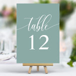 Numeração De Mesa Casamento de Caligrafia Minimalista Dusty Teal<br><div class="desc">Mande seus hóspedes para seus assentos com esses elegantes números de mesas de chá. Apresentando uma design minimalista com a caligrafia moderna, esses números de tabelas adicionam um toque de sofisticação à sua recepção de casamento. O fundo suave e a tipografia elegante e limpa garantem uma leitura fácil e ao...</div>