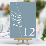 Numeração De Mesa Casamento de Caligrafia Moderna Dusty Blue<br><div class="desc">Mande seus convidados para seus assentos com esses números de mesas de casamento azuis elegantes e elegantes. Apresentando uma design minimalista com a caligrafia moderna, esses números de tabelas adicionam um toque de sofisticação à sua recepção de casamento. O fundo suave e a tipografia elegante e limpa garantem uma leitura...</div>