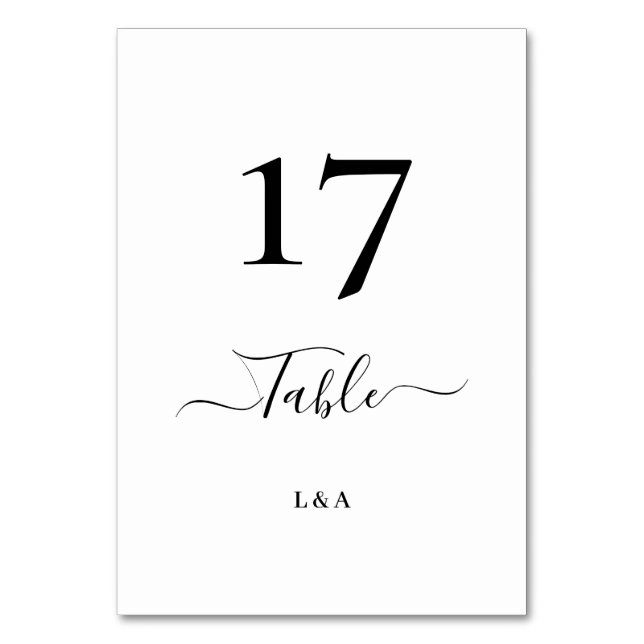 Numeração De Mesa Casamento de Caligrafia Preto e Branco Clássico e  (Frente)