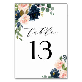 Numeração De Mesa Casamento de Campo Floral Cor-de-Rosa e Azul-marin