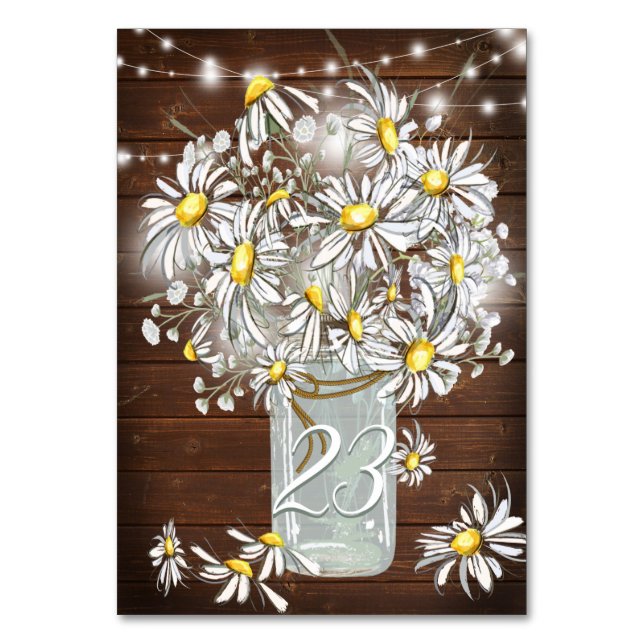 Numeração De Mesa Casamento de campo Mason Jar Daisies BarefootBride (Frente)