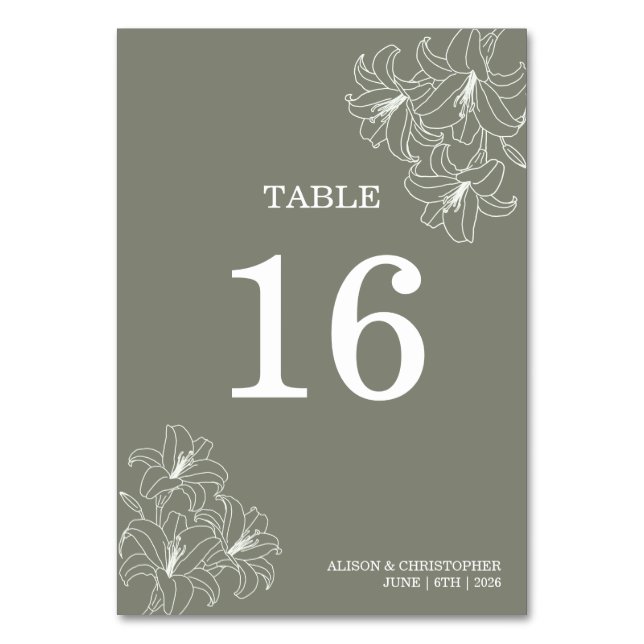 Numeração De Mesa Casamento de Cantos de Flora Simples e Elegante (Frente)