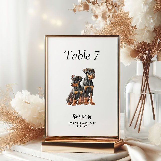 Numeração De Mesa Casamento de Cão Aquarela Moderna Simples  (Criador carregado)