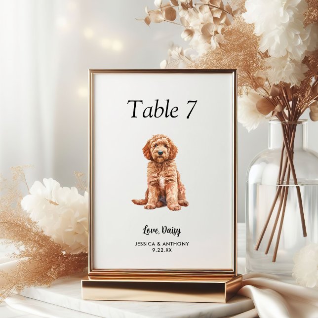Numeração De Mesa Casamento de Cão com Aquarela Moderna Simples  (Criador carregado)