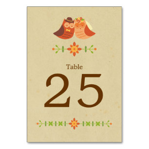 Numeração De Mesa Casamento de Casal Rustic Boho Lovebird Owl
