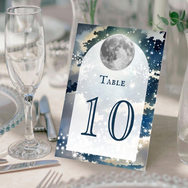 Numeração De Mesa Casamento de Céu Noturno Lunar (Lunar Night Sky Wedding Table Number Card)