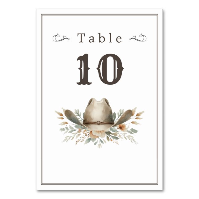 Numeração De Mesa Casamento de chapéu de cowboy oeste selvagem (Verso)