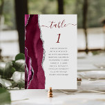 Numeração De Mesa Casamento de Cinzas de Luz Agata de Silver Burgund<br><div class="desc">A borda esquerda desta elegante e moderna placa de número da mesa de casamento apresenta uma borda vermelha e borrifada de cor-d-água cortada com falso brilho prateado. A palavra "mesa" aparece num guião de escrita manual burgundy sobre fundo de cinza de luz. Adicione os nomes dos seus convidados que estão...</div>