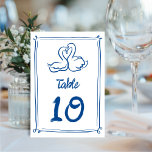 Numeração De Mesa Casamento de Cisnes Desenhadas à Mão<br><div class="desc">Este moderno número da mesa de casamento apresenta dois cisnes desenhados à mão e o aspecto da tipografia escrita à mão na perfeita sombra de azul. Este design é duplo lado e o mesmo em ambos os lados. A estética geral é imponente e divertida, mas ainda romântica! Consulte a coleção...</div>