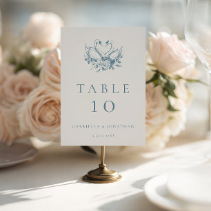 Numeração De Mesa Casamento de Cisnes Florais Azuis Vintage