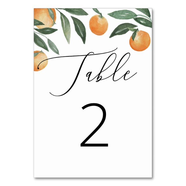 Numeração De Mesa Casamento de citros de aquarela. Laranja floral de (Frente)
