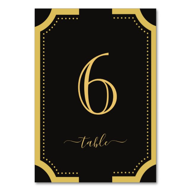 Numeração De Mesa Casamento de Cobre Clássico Preto e Ouro 6 (Frente)
