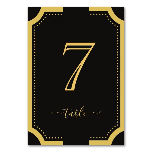 Numeração De Mesa Casamento de Cobre Clássico Preto e Ouro 7 (Frente)