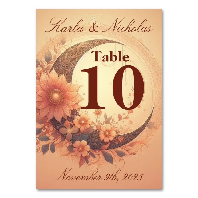 Numeração De Mesa Casamento de Coral Moonflower (Frente)