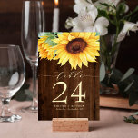 Numeração De Mesa Casamento de Cores de Água, Rustic Wood Sunflower<br><div class="desc">Se você ama girassóis,  você vai adorar este fundo de madeira rústica com grandes girassóis de aquarela no topo. A fonte combina as flores com amarelo-claro.</div>