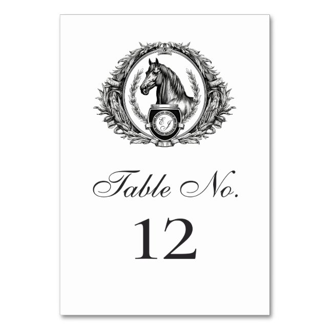 Numeração De Mesa Casamento de Crest Monogramas Equestres Elegante (Frente)
