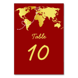 Numeração De Mesa Casamento de destino do mapa vermelho e ouro