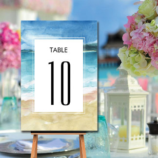 Numeração De Mesa Casamento de Destino do Oceano de Praia Watercolor