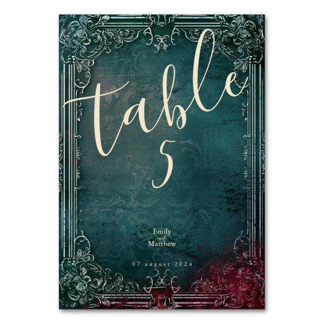 Numeração De Mesa Casamento de Elegância Gótica Vitoriana (Frente)