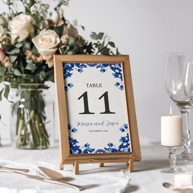 Numeração De Mesa Casamento de Elegante Fiesta Floral Azul Mexicano (Mexican Blue Floral Elegant Fiesta Wedding Table Number)