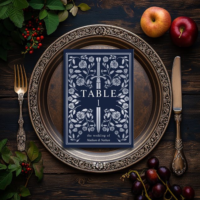 Numeração De Mesa Casamento de Espada Real Medieval Azul Silver (Criador carregado)