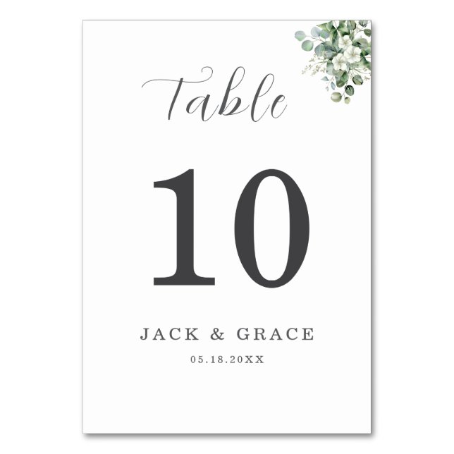 Numeração De Mesa Casamento de Eucalyptus aquarela Rustic Greenery (Frente)