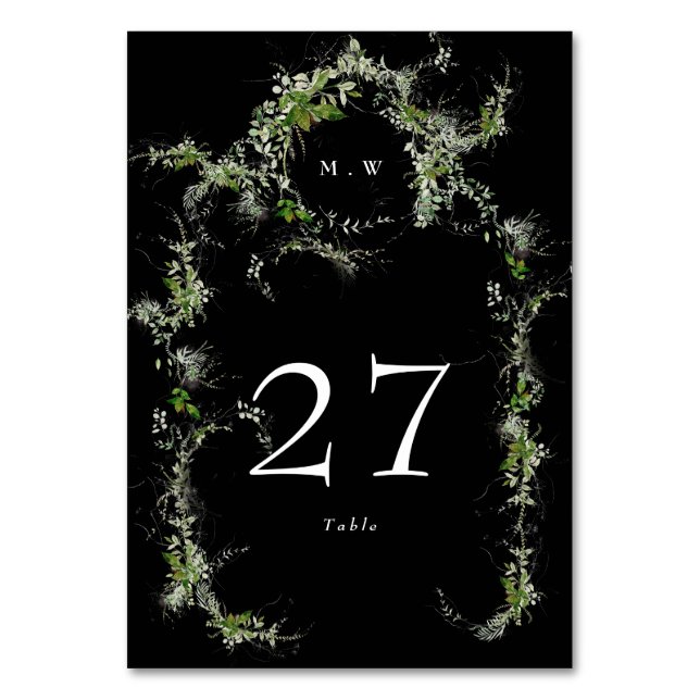 Numeração De Mesa Casamento de Eucalyptus Wreath Premium Black Monog (Frente)