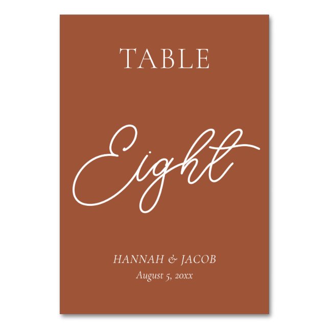 Numeração De Mesa Casamento de Ferrugem Laranja Queimada Oito (Frente)