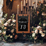 Numeração De Mesa Casamento de ferrugem preto gótico e arco preto<br><div class="desc">Traga seus convidados para um mundo de elegância escura e encantadora com nossa vintage gótica placa de número da mesa de casamento. O fundo de ferrugem laranja queimado e profundo define a palco para um contraste impressionante, à medida que o texto branco em negrito emerge de intrincadas caixas de texto...</div>