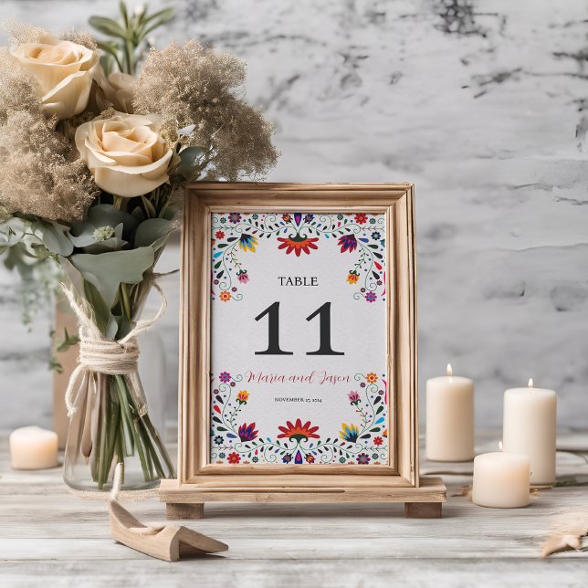 Numeração De Mesa Casamento de Fiesta Botânica Folk Art Mexicano (Mexican Folk Art Floral Botanical Fiesta Wedding Table Number)