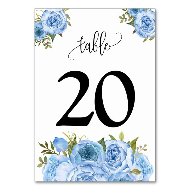 Numeração De Mesa Casamento de Flores Azuis (Frente)