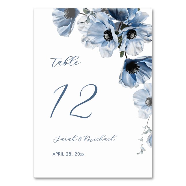 Numeração De Mesa Casamento de Flores Azuis Delicadas (Frente)