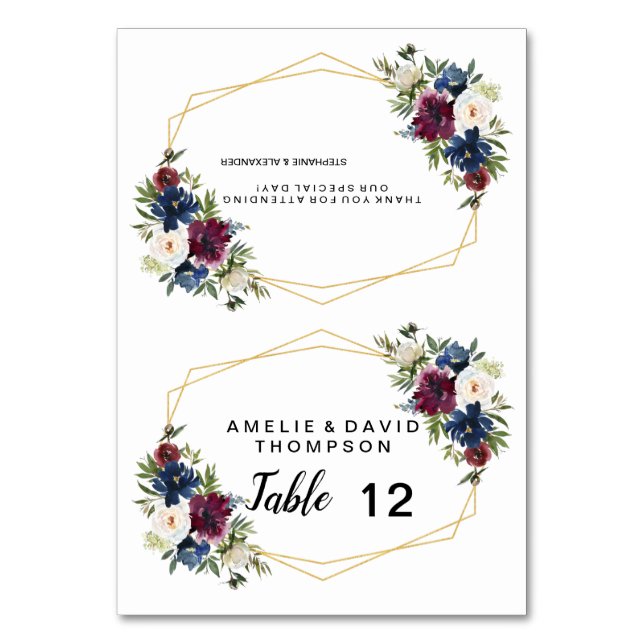 Numeração De Mesa Casamento de Flores de Marinho de Frame Geométrico (Frente)