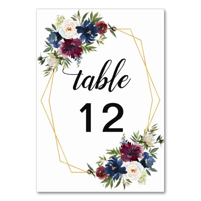 Numeração De Mesa Casamento de Flores de Marinho de Frame Geométrico (Frente)