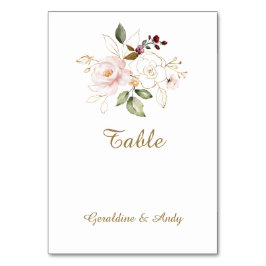 Numeração De Mesa Casamento de Flores de Rosa Elegante Dourado