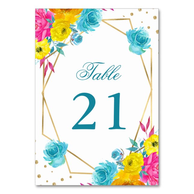 Numeração De Mesa Casamento de Flores de Verão com Aquarela Boho (Frente)