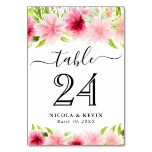 Numeração De Mesa Casamento de Flores de Verão Rosa Aquarela