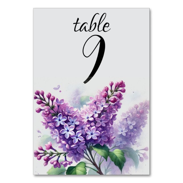 Numeração De Mesa Casamento de Flores Elegantes Roxas Florais Lilac (Frente)