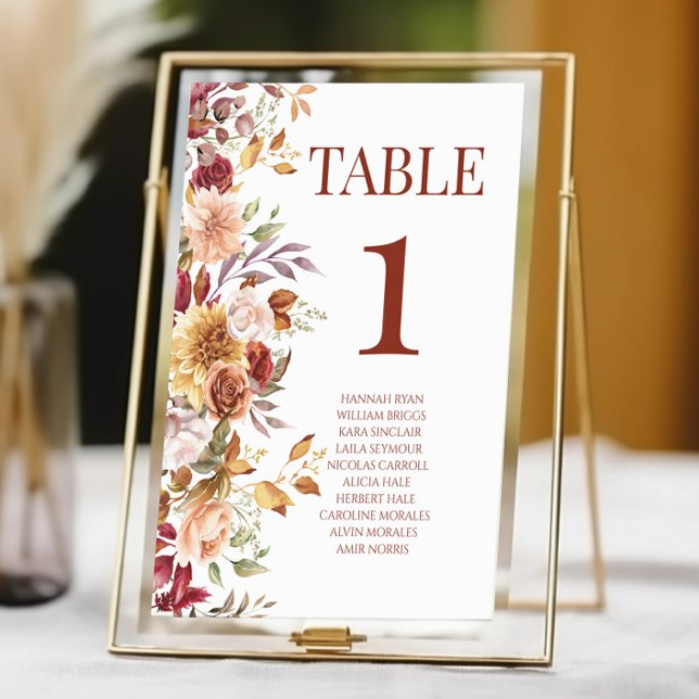 Numeração De Mesa Casamento de Flores Florais de Burgundy Brown Beig (Criador carregado)
