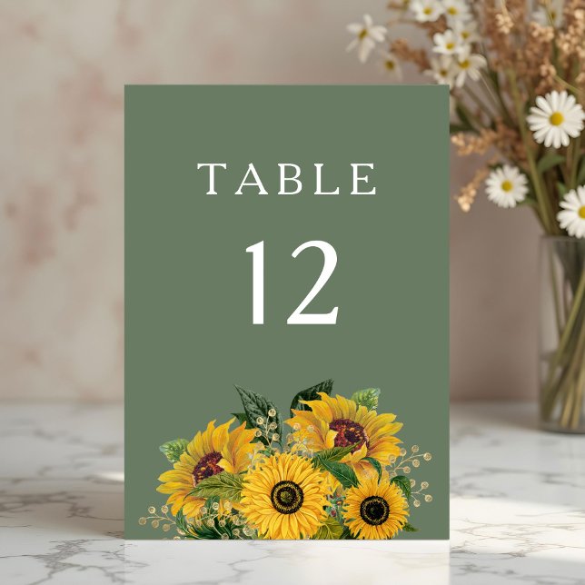 Numeração De Mesa Casamento de Flores Florais Solares Elegante Verde (Elegant Green Floral Sunflowers Wedding Table Number)