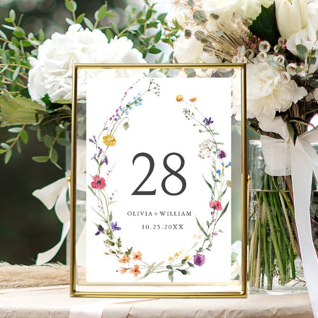 Numeração De Mesa Casamento de Flores Selvagens de Aquarelas Elegant (Criador carregado)