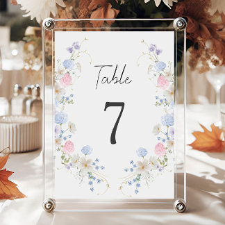 Numeração De Mesa Casamento de flores selvagens roxas e rosadas prim