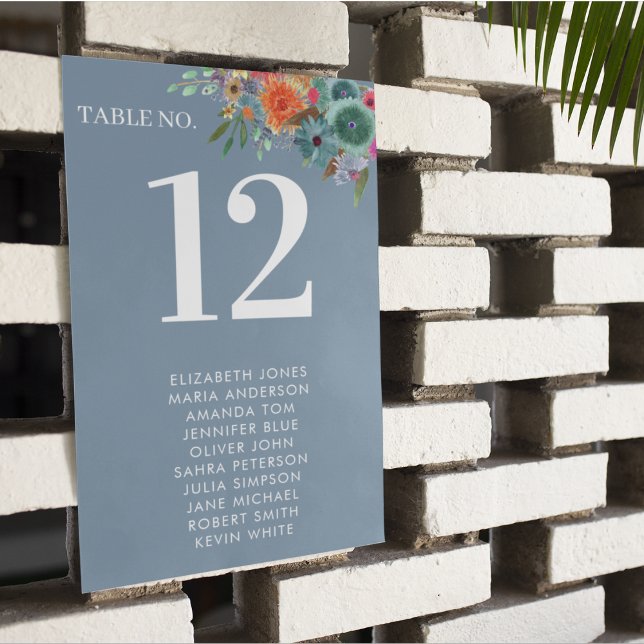 Numeração De Mesa Casamento de Flores Silvestres Boho Chic Azul Jard (Criador carregado)