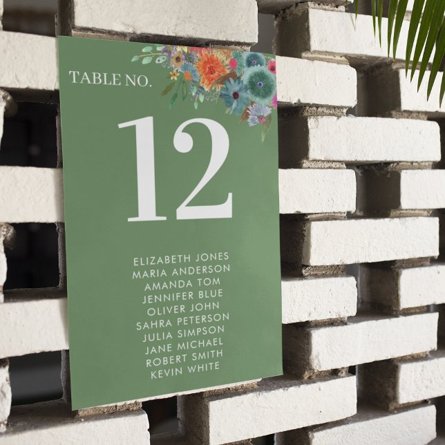 Numeração De Mesa Casamento de Flores Silvestres Boho Chic Verde Jar (Criador carregado)